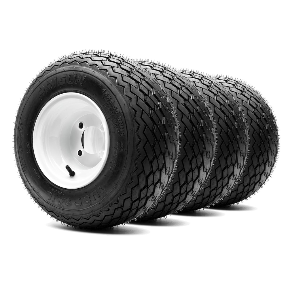 1000-2025-10-12T085857.360.png 8" Steel Golf Cart Wheels Glossy White and Arisun Turf Sail (18/8.5-8) Golf Cart Tires - Image 1